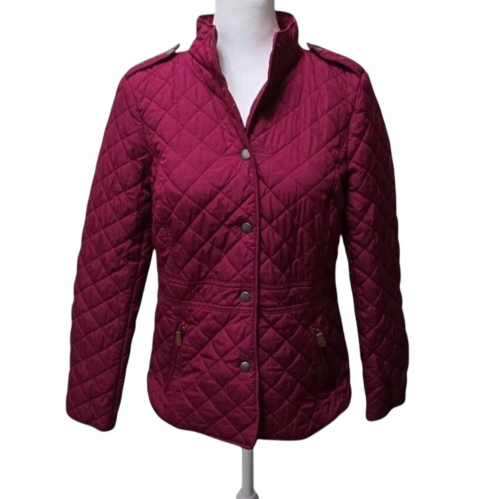 Talbots Quilted Coat Raspberry‎ Women's XS Snap Front
